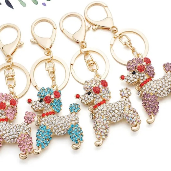 Rhinestone Poodle Puppy Bag Charm/Keychain - Picture 3 of 10
